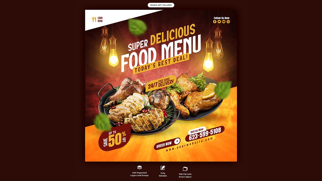 Food menu restaurant social media post template - PSD Free Download