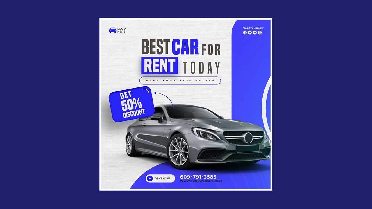 Car rental automotive social media banner post template