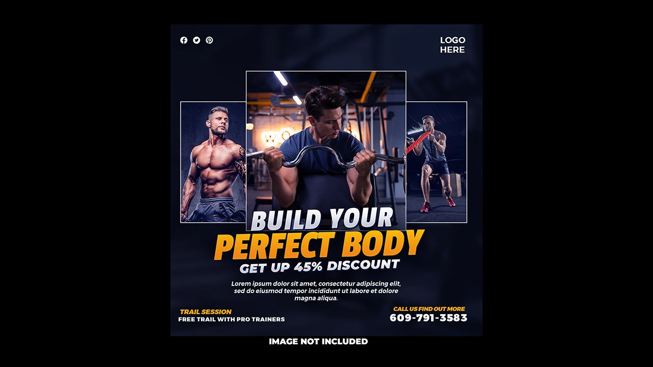 Gym fitness social media​​​​​​​ post ​template - PSD Free Download