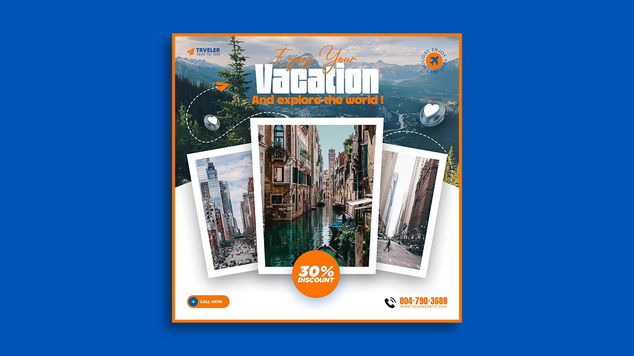 Tour travel agency instagram post social media template-design