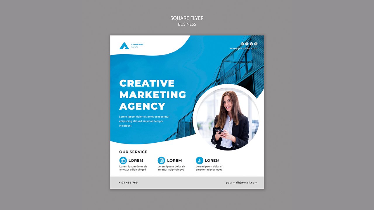 Business square flyer template with photo - PSD Free Download