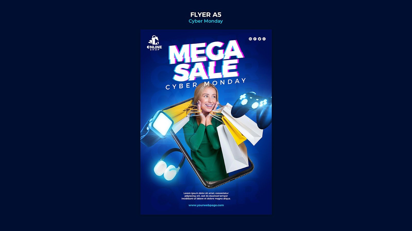 Poster template cyber Monday with woman items – PSD Free Download