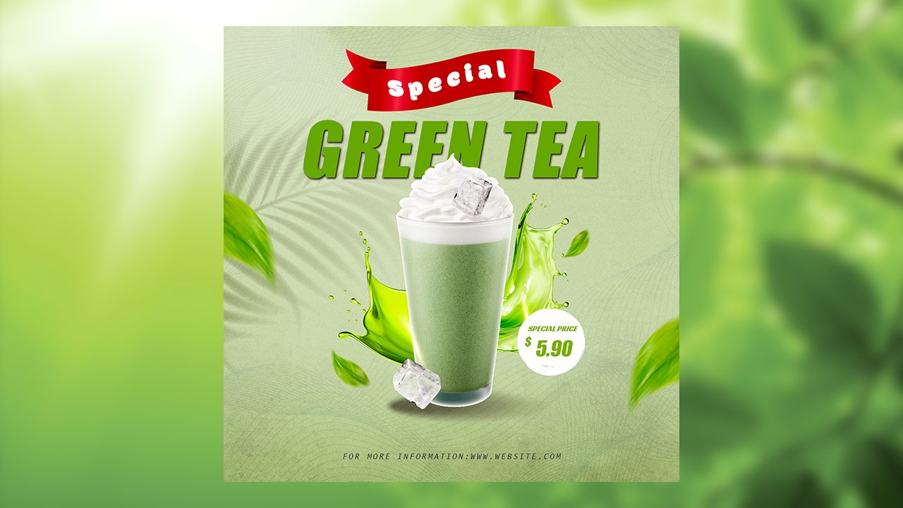 Green Tea Drink Menu Promotion Social Media Banner Post Template Instagram Post - PSD File Free Download