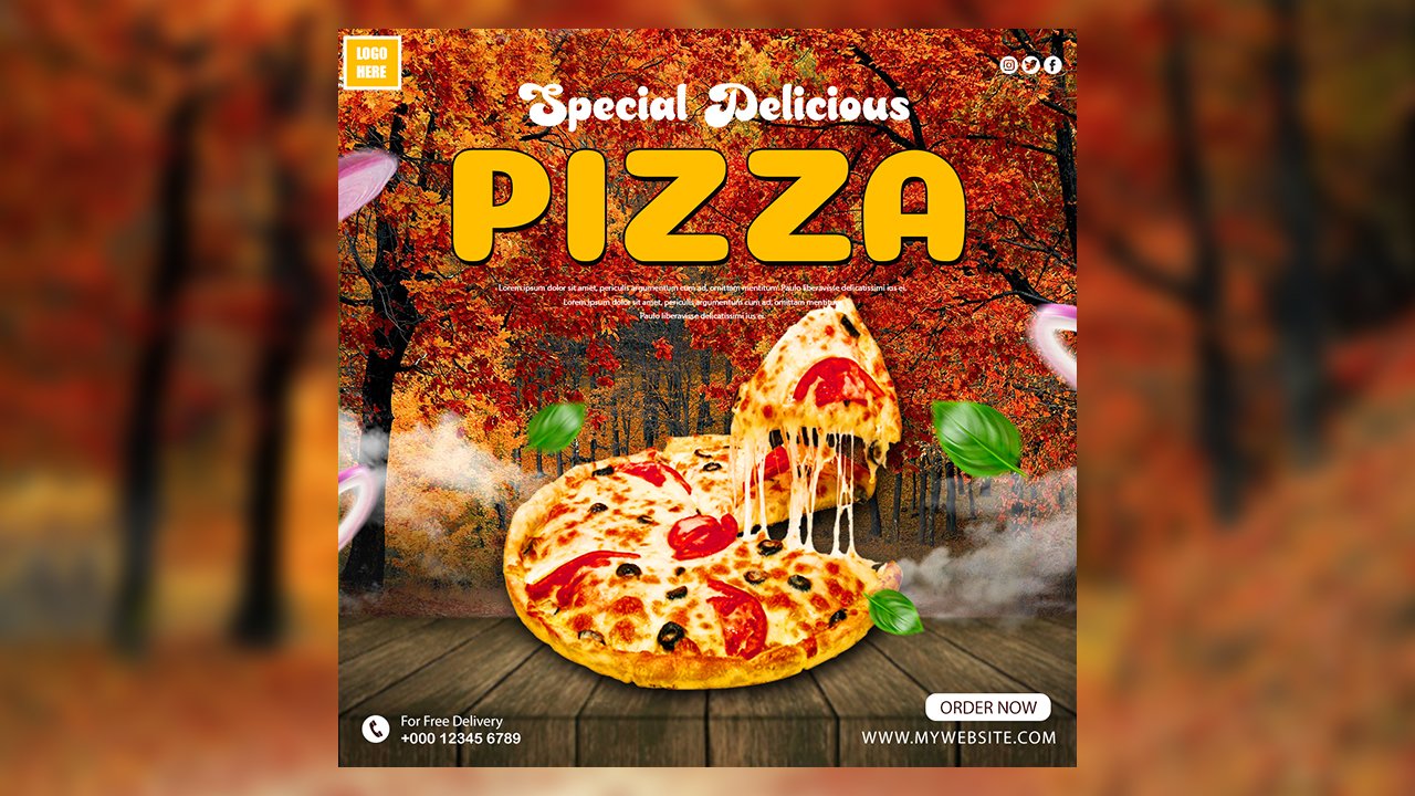 Delicious Pizza Food Social Media Template - PSD File Free Download