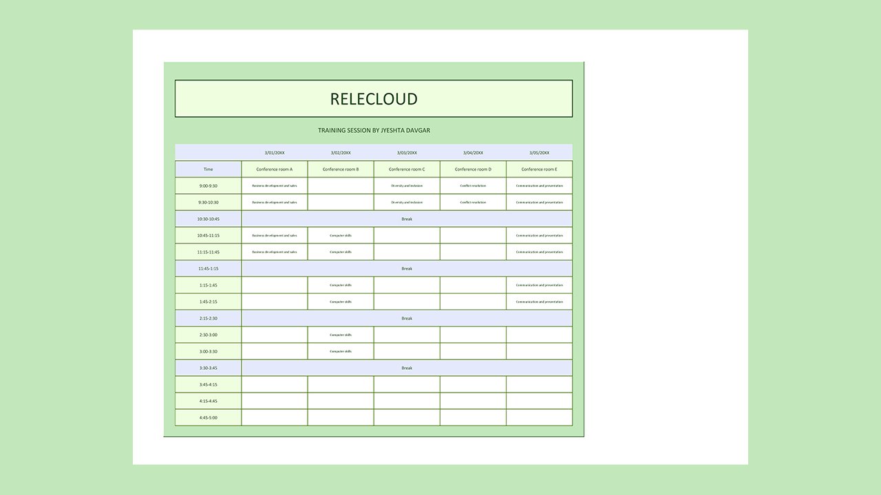 Five day event calendar – Excel Templates Free Download