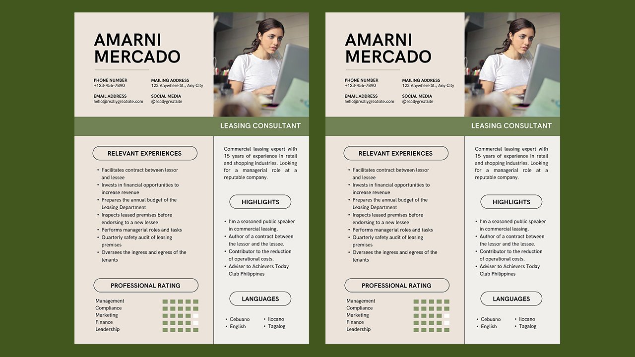 Silver Green Professional Lease Consultant Resume - CV Templates Free Download