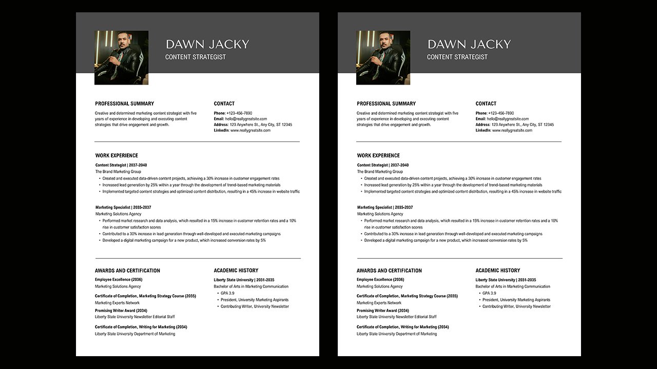 Marketing and Sales Resume in Grey Black Simple Style - CV Templates Free Download