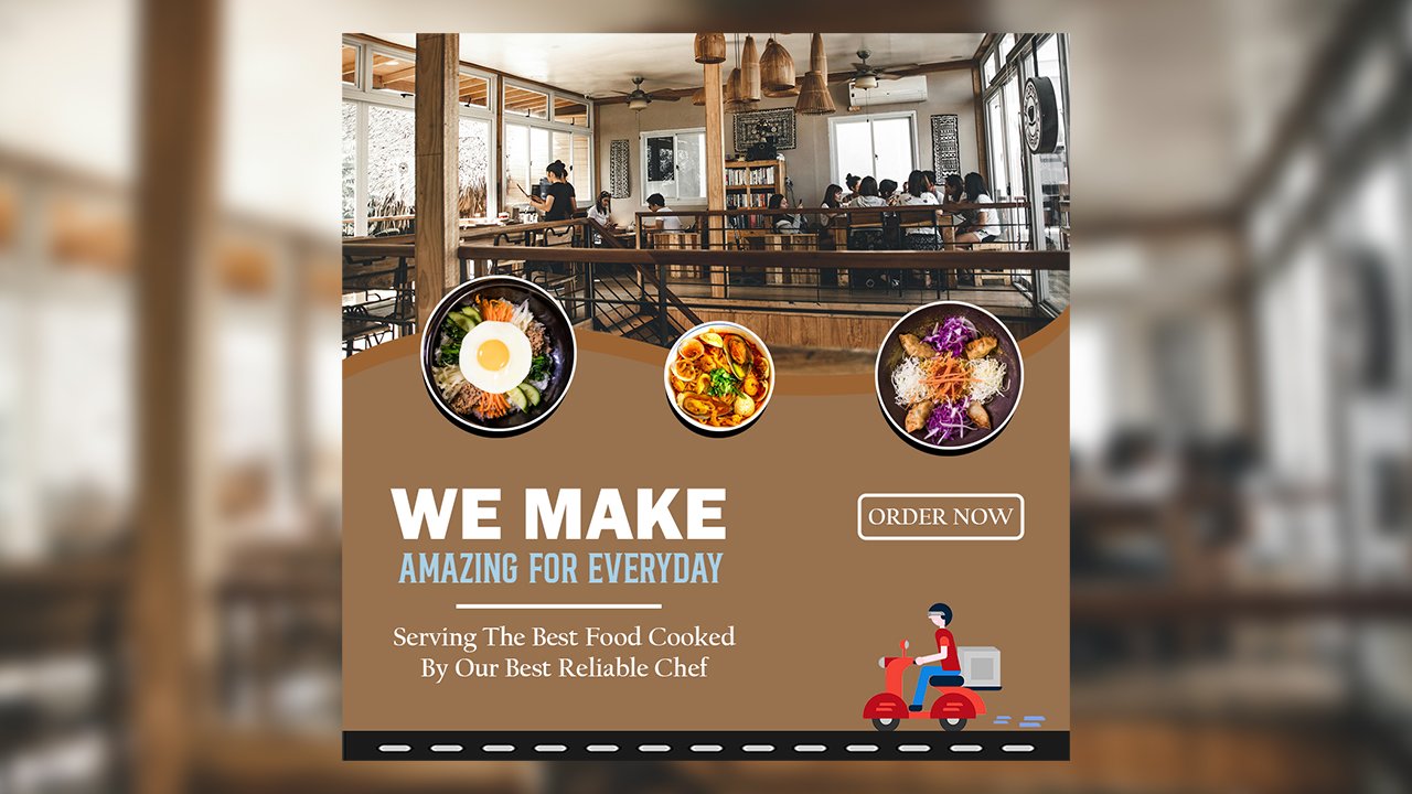Modern Restaurant Promotion Food Poster Post Template Design - PSD File Free Download
