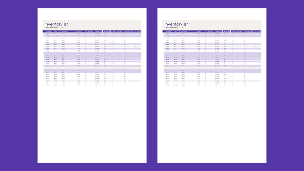 Inventory list with reorder highlighting – Excel Templates Free Download