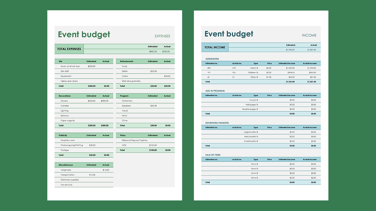 Event budget – Excel Templates Free Download