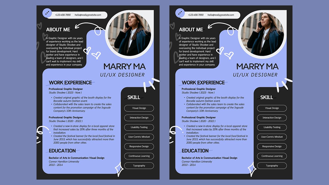 Black Purple Modern Creative UIUX Designer Resume - CV Templates Free Download