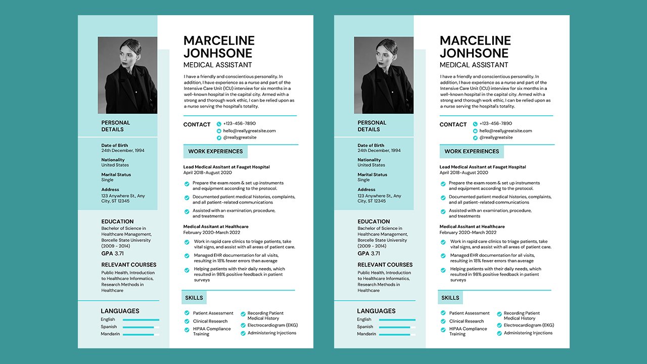 White Turqoise Creative Simple Medical Personnel Nurse Resume – CV Templates Free Download
