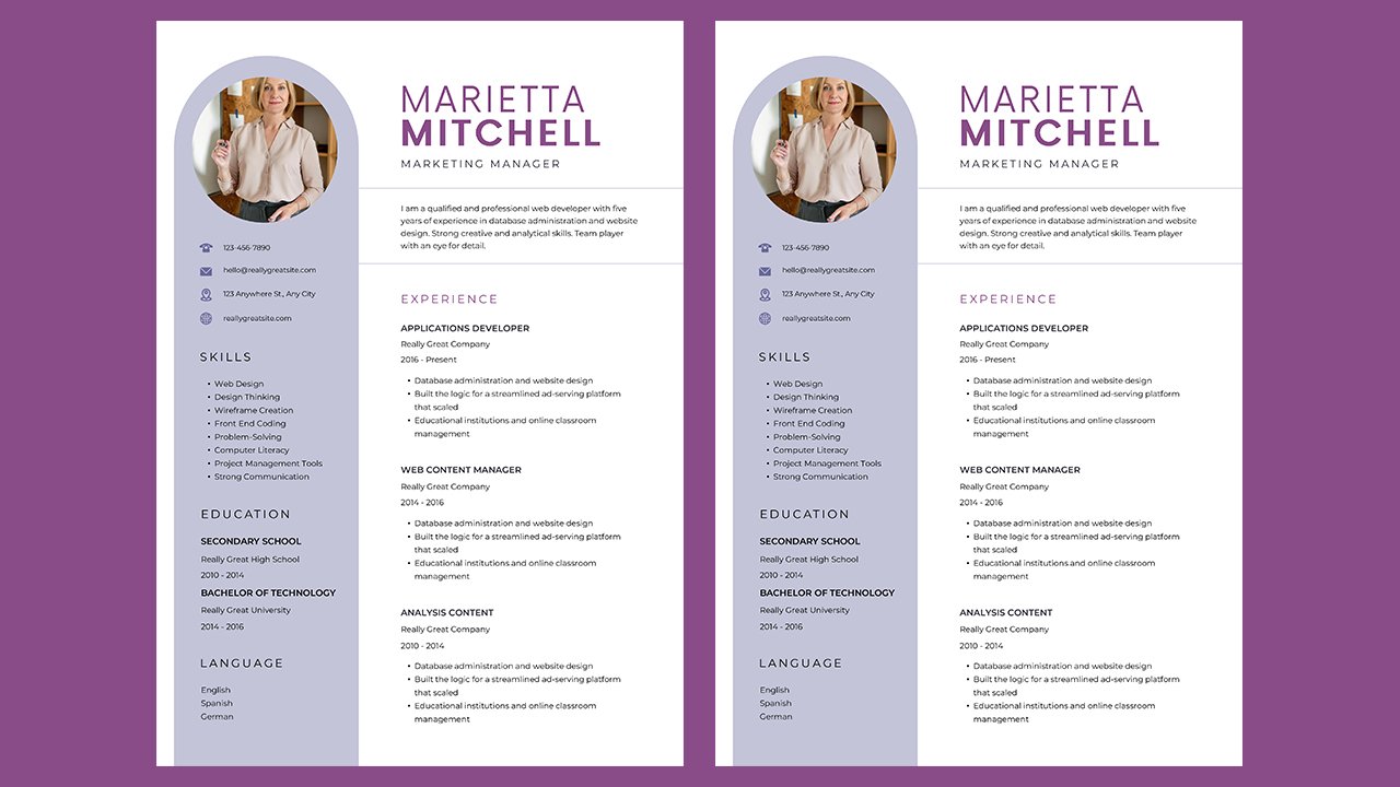White and Violet Minimalist Corporate CV Resume - CV Templates Free Download