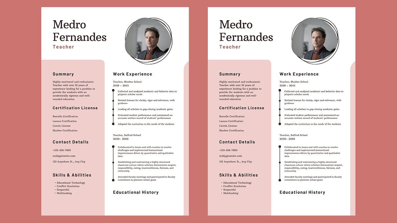 Pink and Cream Minimalist Hand Drawn Teacher Resume – CV Templates Free Download