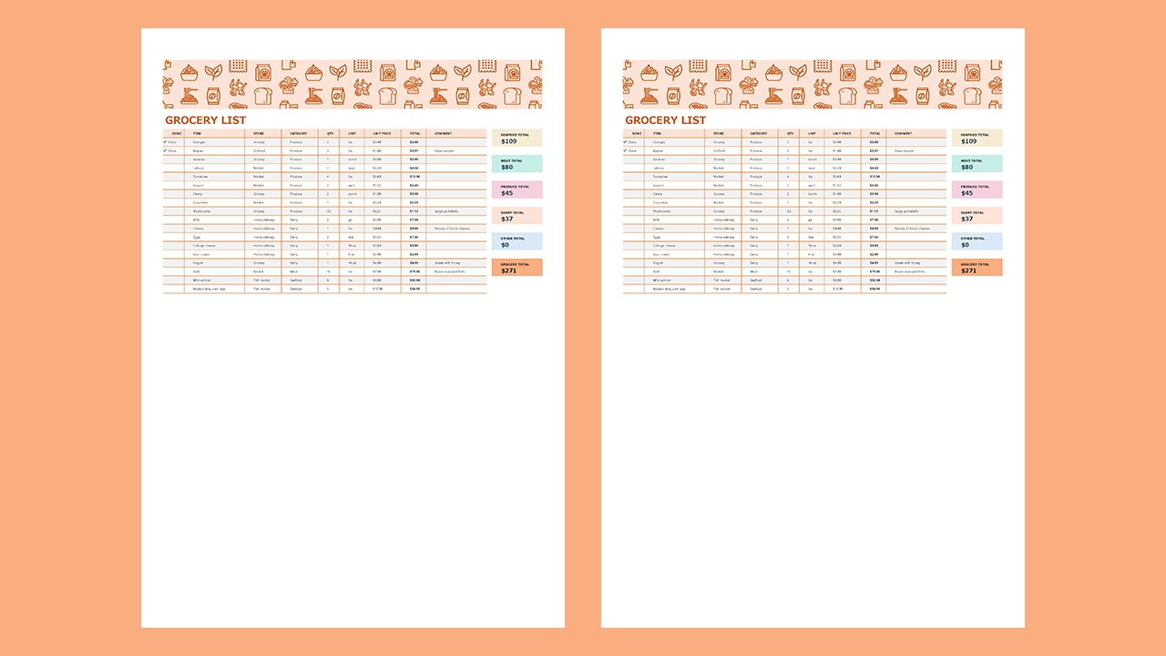Grocery list with category totals – Excel Templates Free Download