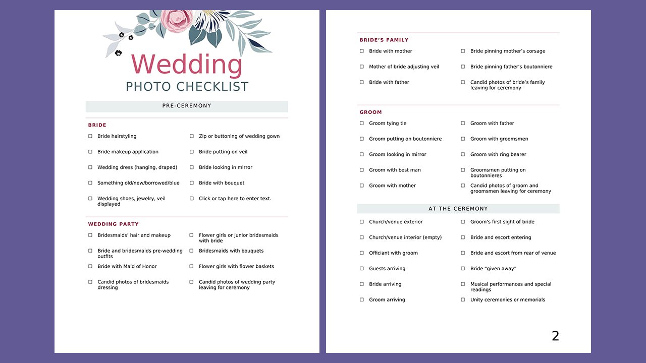 Free Wedding photo checklist Concept Word document templates – Microsoft Word Templates Free Download