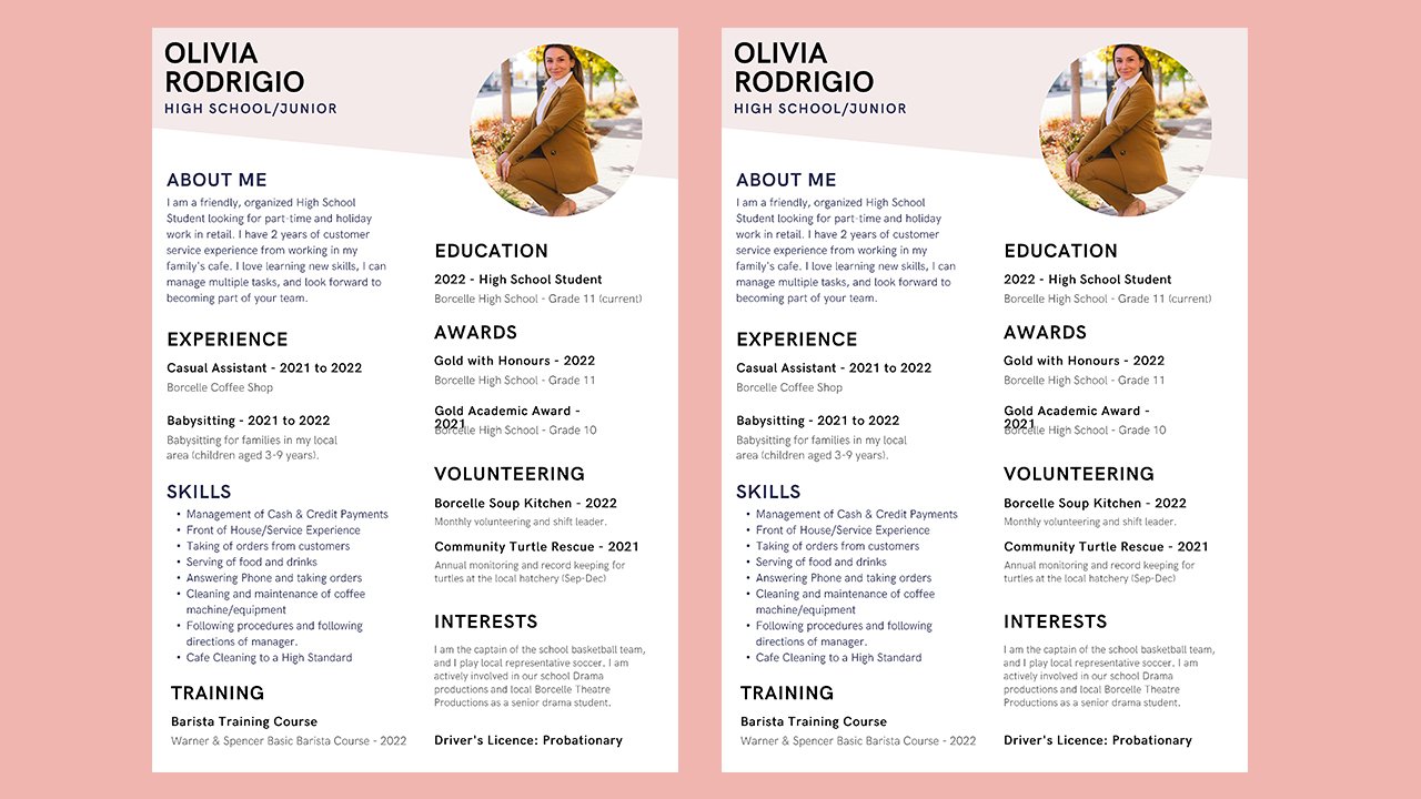 Pink Black & White Minimalist Photo High School Resume - CV Templates Free Download