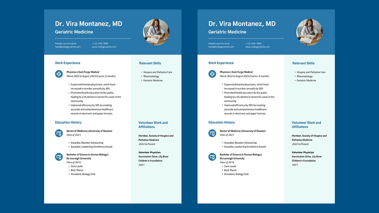 Blue Light Blue Color Blocks Physician CV - CV Templates Free Download