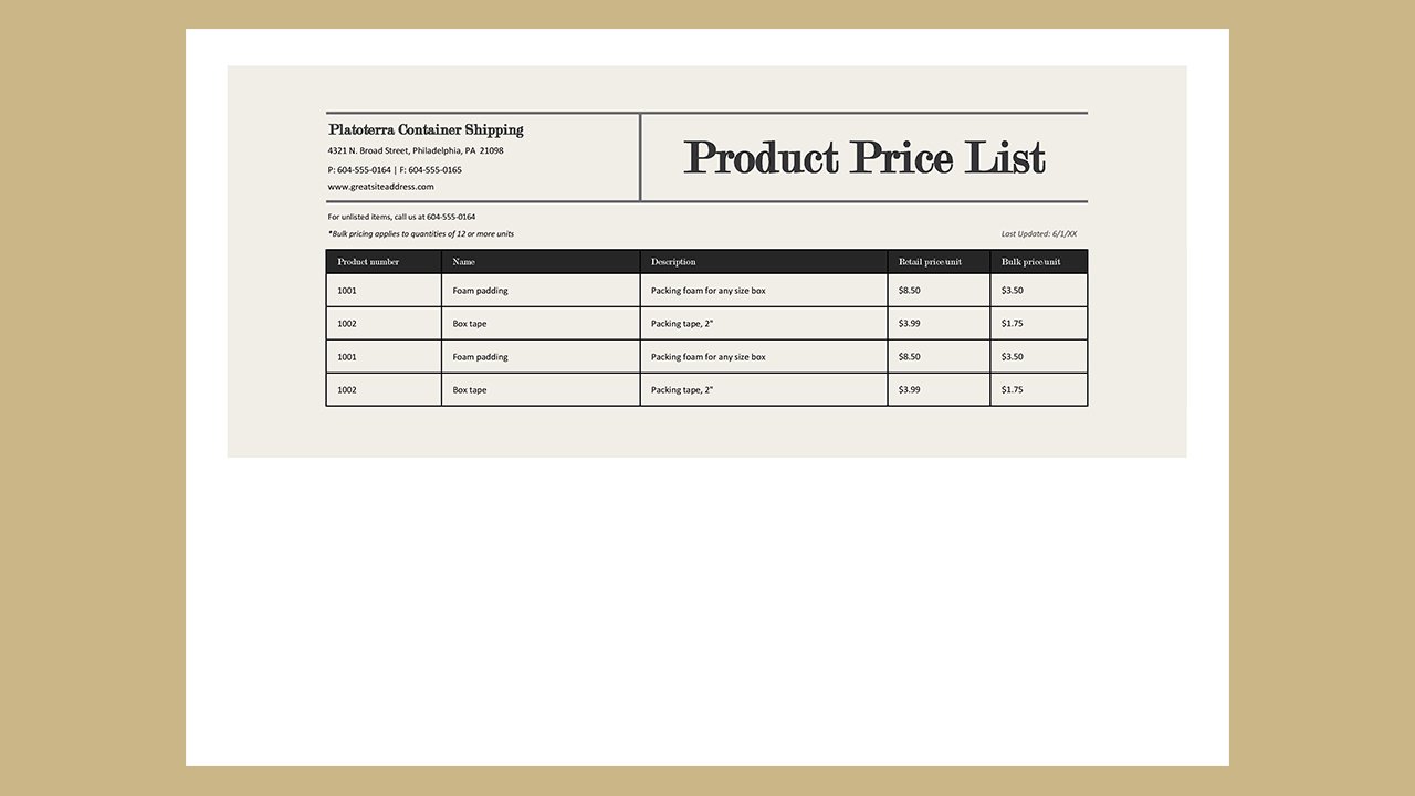 Product price list – Excel Templates Free Download
