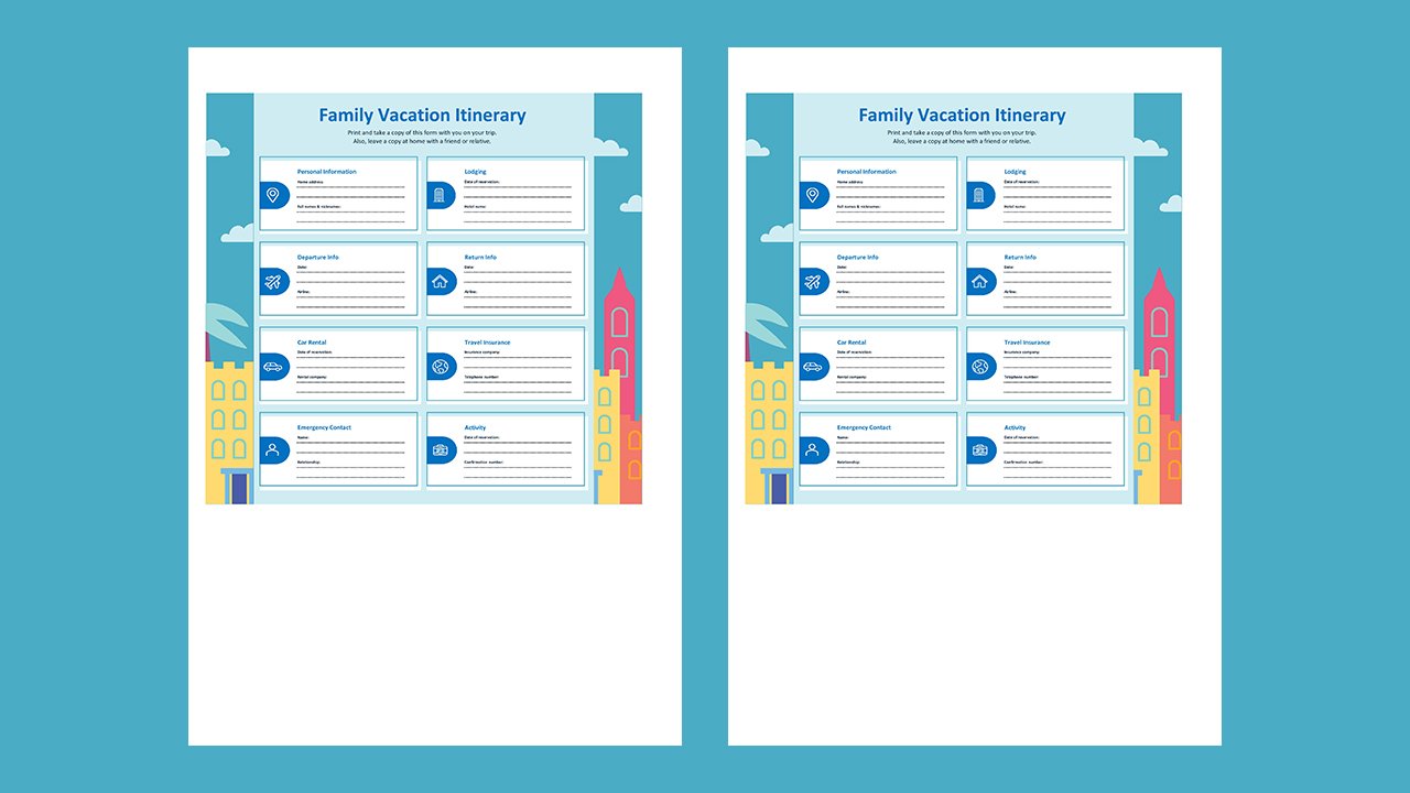 Family vacation itinerary – Excel Templates Free Download