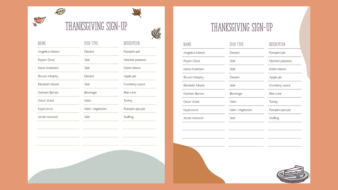 Free Thanksgiving sign-up Concept Word document templates – Microsoft Word Templates Free Download