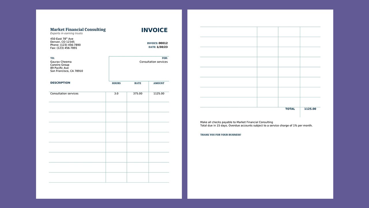 Free Services invoice with hours and rate Concept Word document templates – Microsoft Word Templates Free Download