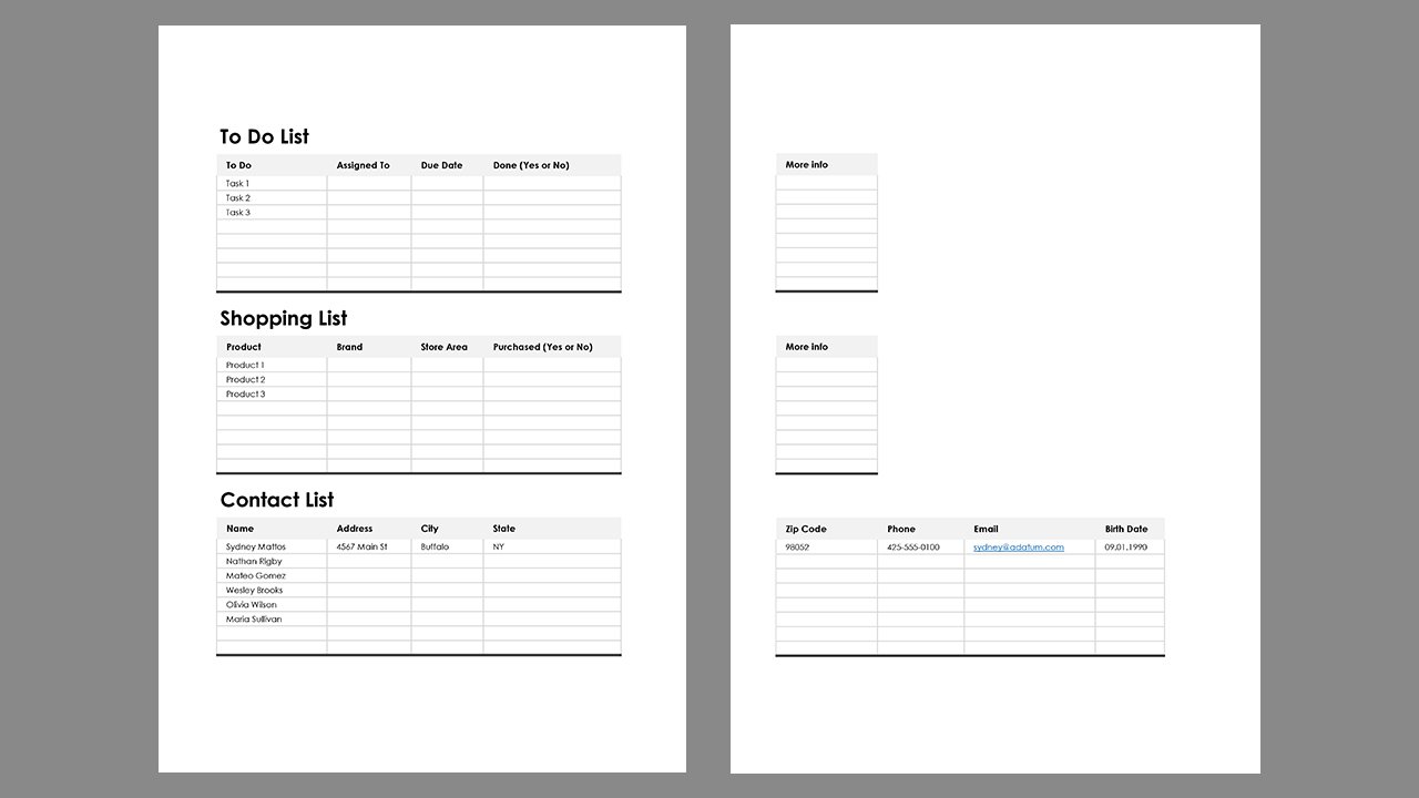 Simple list – Excel Templates Free Download
