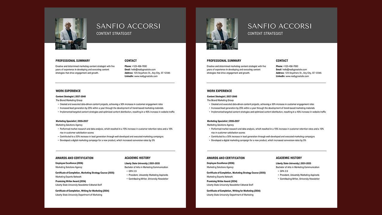 Marketing and Sales Resume in Grey Black Simple Style - CV Templates Free Download
