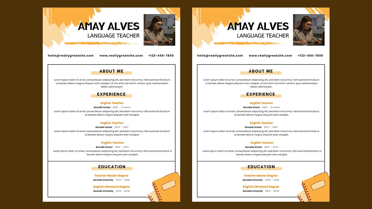 Orange Simple Modern Minimalist Creative English Teacher CV Resume A4 Document - CV Templates Free Download