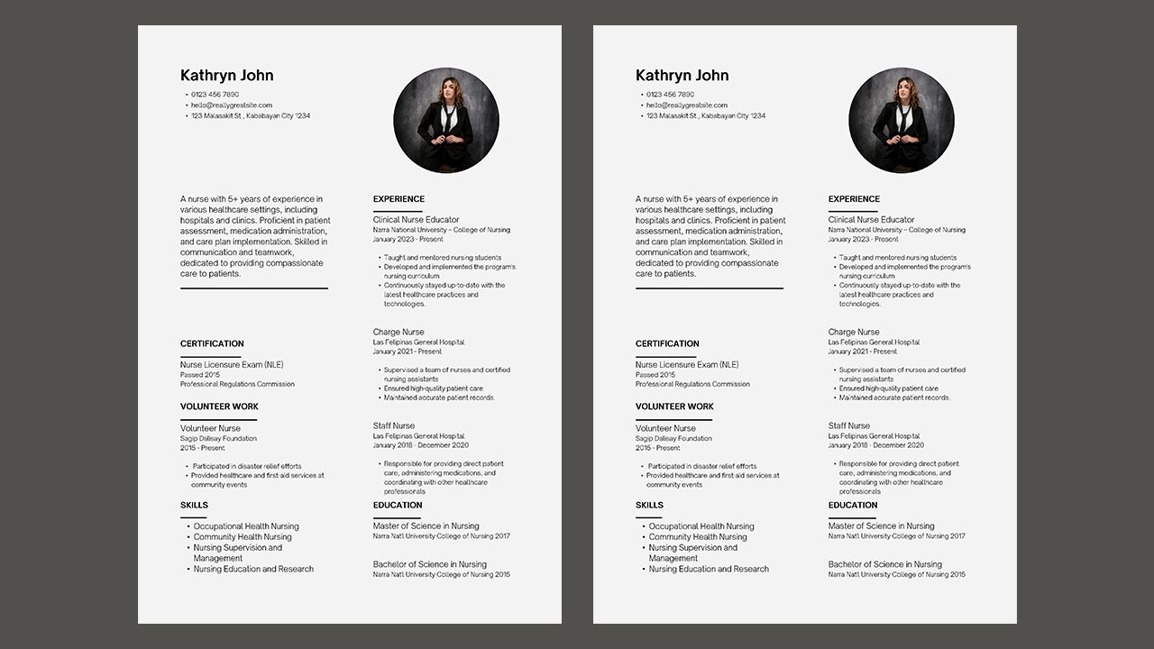 Nurse Resume in Black and White Simple Lined Style - CV Templates Free Download