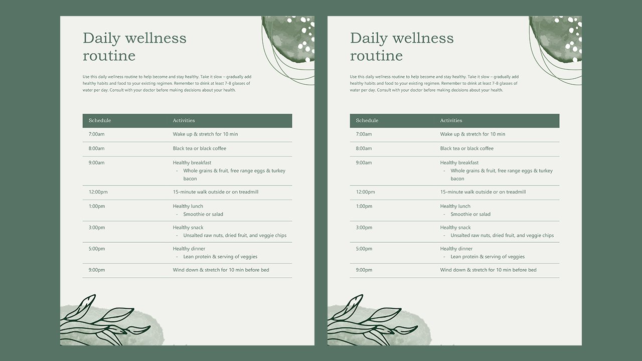Free Daily wellness routine Concept Word document templates – Microsoft Word Templates Free Download