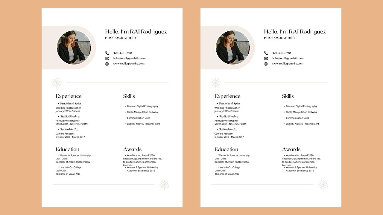 Minimalist Photographer Resume - CV Templates Free Download
