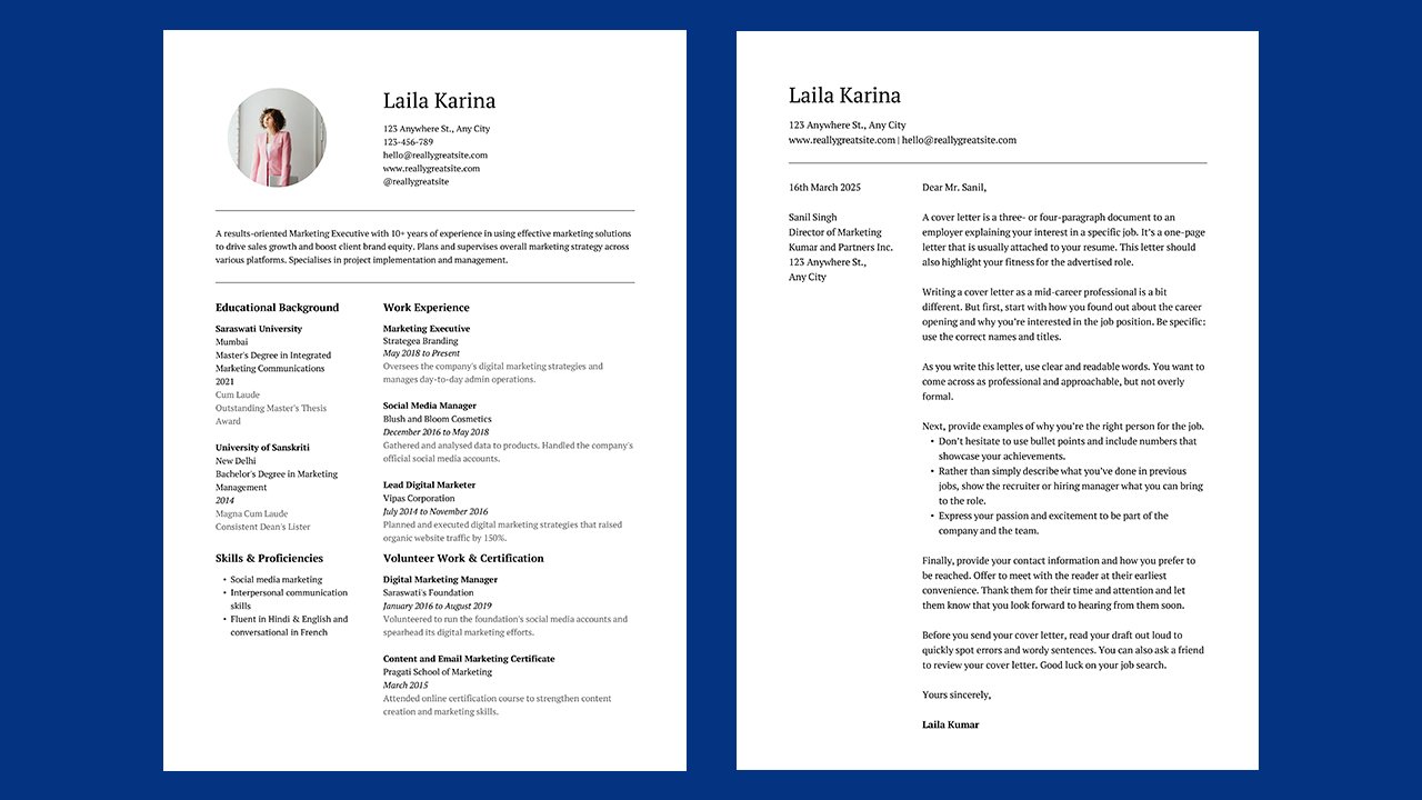 Marketing Executive Resume in White and Black Clean Lines Style – CV Templates Free Download