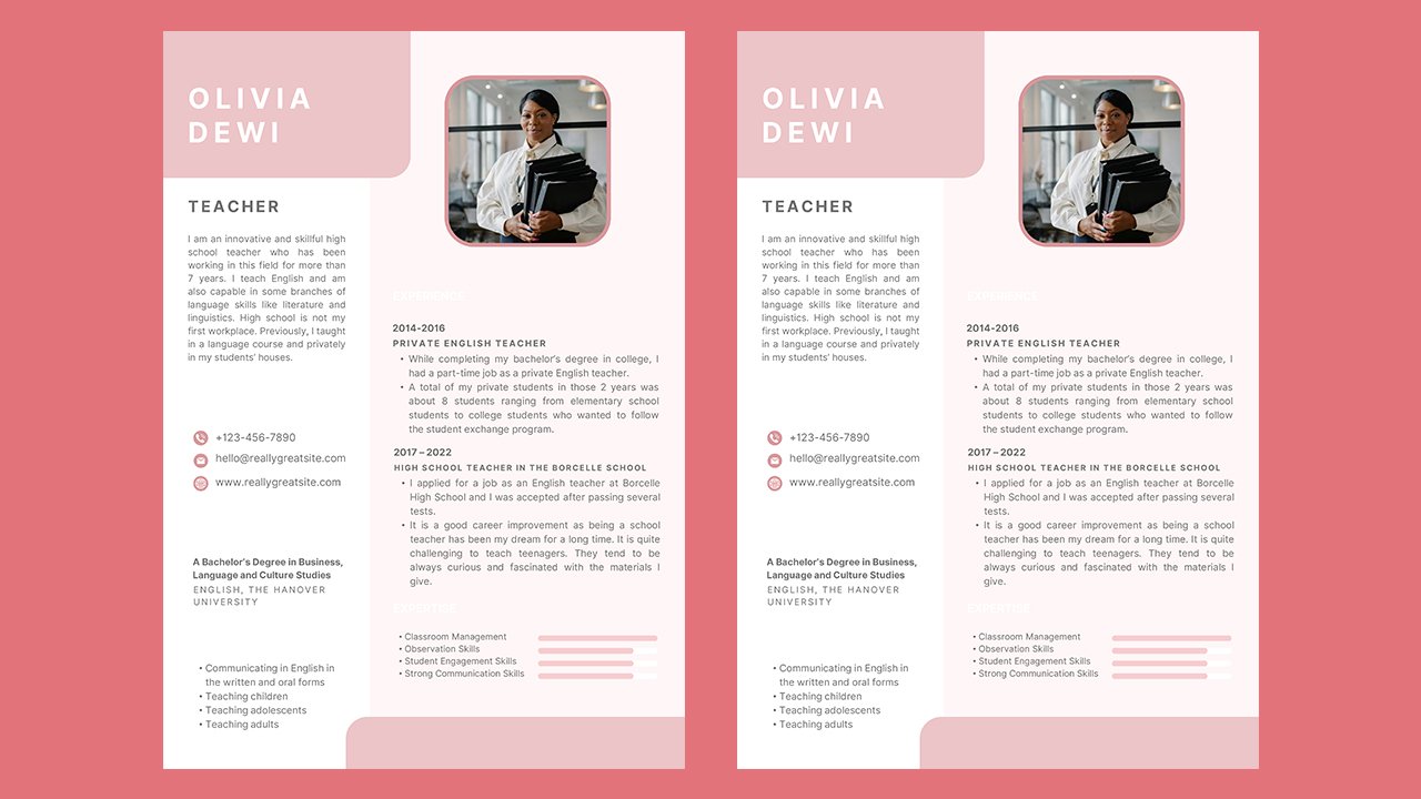 Pink White Clean Teacher Resume - CV Templates Free Download