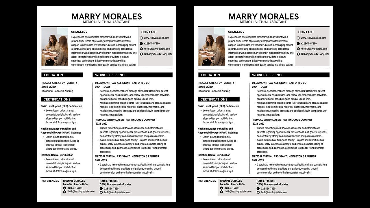 Black and White Simple Lined Virtual Assistant Resume - CV Templates Free Download