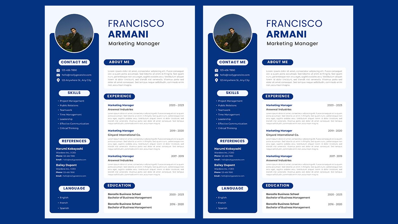 Blue and White Simple Marketing Manager Resume - CV Templates Free Download